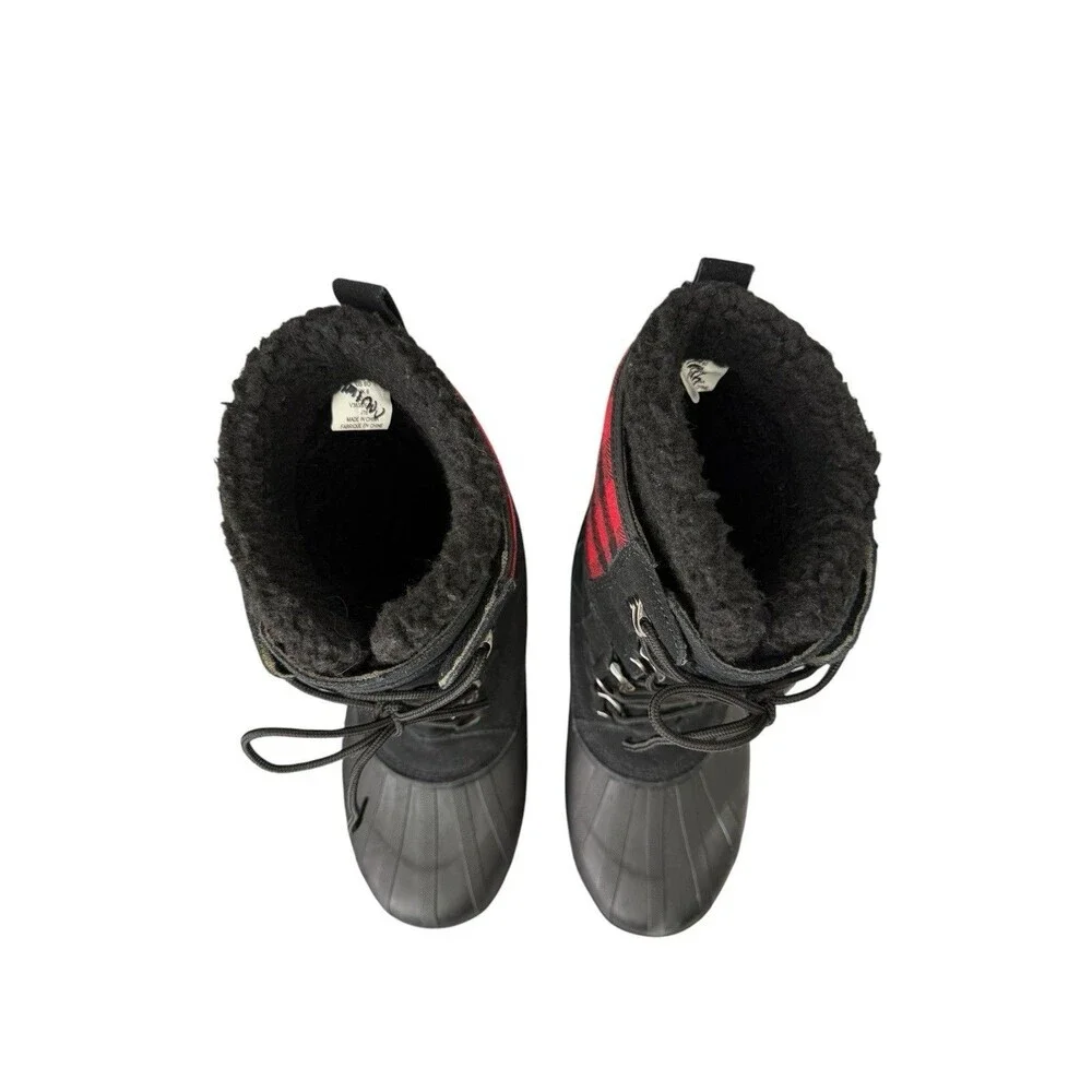 Lands’ End Duck Boots Mens 9 Black Plaid Insulated Snow Winter Lace Up